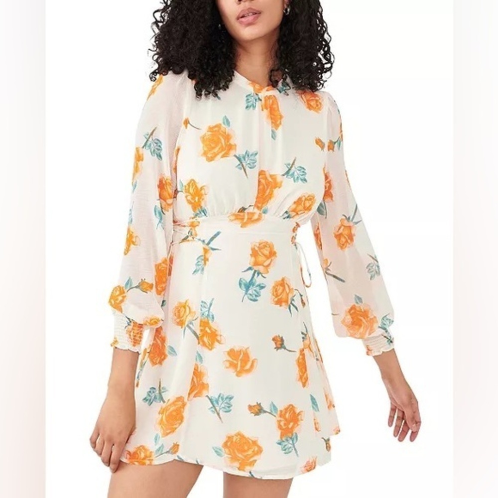 Free People Samantha Lace-Up Floral Long Sleeve Mini Dress Sz. L NWT!
